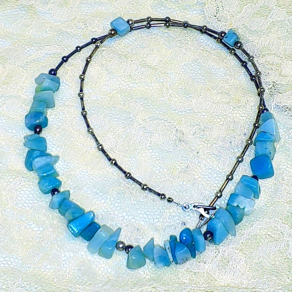 Silver Necklace with Blue Stones